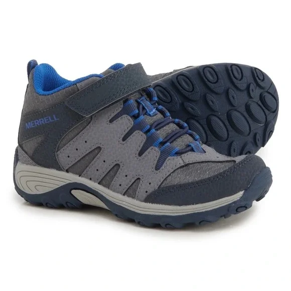 Merrell Boys Outback mid Hiking Shoes Size 1 Grey/Blue MK266014 Trail Sneakers - Picture 1 of 10